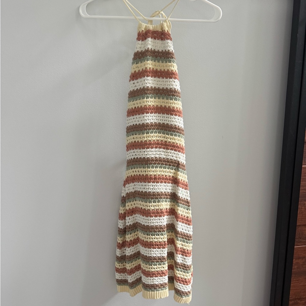 Striped Crochet Halter Mini Dress